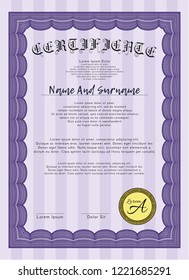 Violet Sample certificate or diploma. Retro design. Detailed. Printer friendly. 