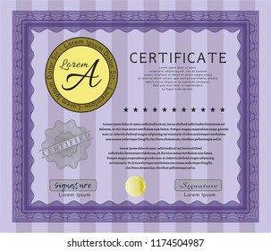 Violet Sample certificate or diploma. Sophisticated design. Detailed. With complex linear background. 