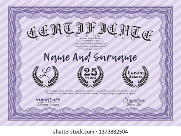 Violet Sample certificate or diploma. Sophisticated design. Detailed. With complex linear background. 