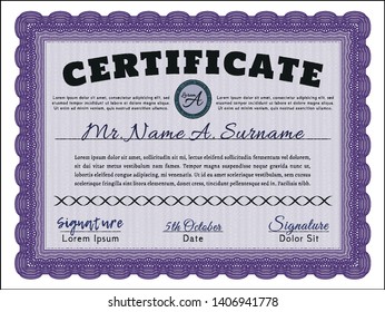 Violet Sample certificate or diploma. Sophisticated design. With linear background. Detailed. 