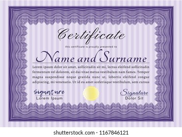 Violet Sample certificate or diploma. Superior design. Vector illustration. Easy to print. 
