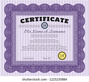 Violet Sample certificate or diploma. Superior design. With guilloche pattern. Detailed. 