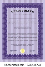 Violet Sample certificate or diploma. Superior design. Detailed. With guilloche pattern and background. 