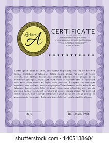 Violet Sample certificate or diploma. Superior design. Printer friendly. Vector illustration. 