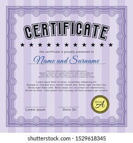 Violet Sample certificate or diploma. Superior design. Vector illustration. Printer friendly. 