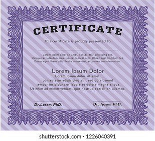 Violet Sample certificate or diploma. Vector illustration. With great quality guilloche pattern. Good design. 