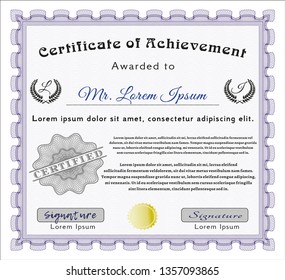 Violet Sample certificate or diploma. Vector illustration. With quality background. Cordial design. 