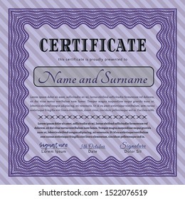Violet Sample certificate or diploma. Vector illustration. With great quality guilloche pattern. Sophisticated design. 