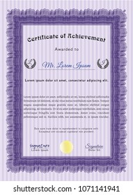  Violet Sample Certificate. Easy to print. Vector illustration. Retro design. 