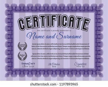 Violet Sample Certificate. Easy to print. Money design. Vector illustration. 