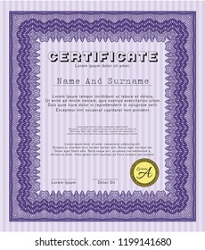  Violet Sample Certificate. Easy to print. Money Pattern design. Vector illustration. 