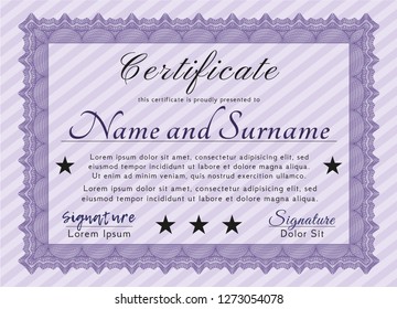 Violet Sample Certificate. Easy to print. Excellent design. Vector illustration. 