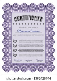 Violet Sample Certificate. Easy to print. Detailed. Money Pattern design. 
