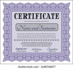 Violet Sample Certificate. Easy to print. Money design. Detailed. 