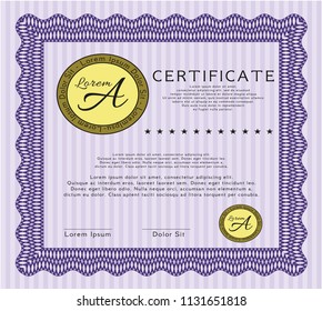 Violet Sample Certificate. Elegant design. Easy to print. Detailed. 