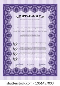 Violet Sample Certificate. Elegant design. Vector illustration. Easy to print. 