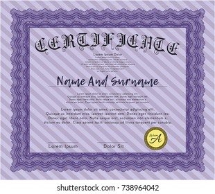Violet Sample Certificate. Elegant design. Customizable, Easy to edit and change colors. With guilloche pattern. 
