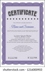 Violet Sample Certificate. Excellent design. Printer friendly. Detailed. 