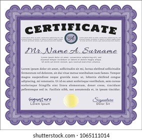  Violet Sample Certificate. With great quality guilloche pattern. Nice design. Detailed. 