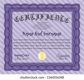 Violet Sample Certificate. With great quality guilloche pattern. Excellent design. Detailed. 