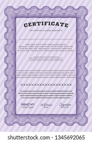 Violet Sample Certificate. With great quality guilloche pattern. Detailed. Excellent design. 