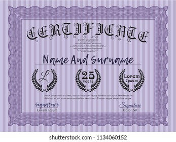 Violet Sample Certificate. With guilloche pattern. Detailed. Excellent design. 