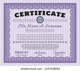 Violet Sample Certificate. With guilloche pattern. Nice design. Customizable, Easy to edit and change colors. 