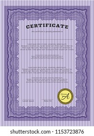 Violet Sample Certificate. With guilloche pattern. Money Pattern. Customizable, Easy to edit and change colors. 