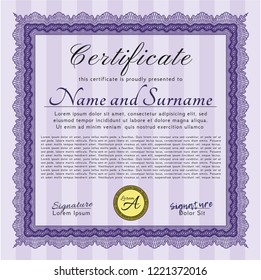 Violet Sample Certificate. With linear background. Detailed. Good design. 