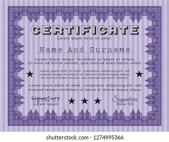 Violet Sample Certificate. With linear background. Vector illustration. Artistry design. 