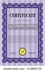 Violet Sample Certificate. Lovely design. Printer friendly. Vector illustration. 
