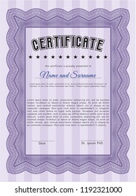 Violet Sample Certificate. Lovely design. With complex linear background. Vector illustration. 