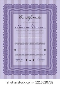 Violet Sample Certificate. Lovely design. Vector illustration. With guilloche pattern. 