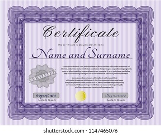 Violet Sample Certificate. Modern design. Customizable, Easy to edit and change colors. With great quality guilloche pattern. 