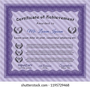 Violet Sample Certificate. Modern design. With linear background. Vector illustration. 