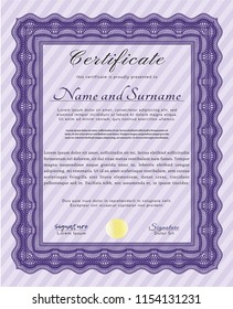 Violet Sample Certificate. Money design. With linear background. Detailed. 