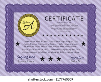 Violet Sample Certificate. Money design. Easy to print. Detailed. 