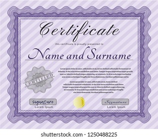Violet Sample Certificate. Money design. Detailed. With complex background. 