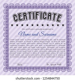 Violet Sample Certificate. Money design. With quality background. Vector illustration. 