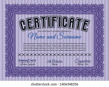 Violet Sample Certificate. Money design. Printer friendly. Customizable, Easy to edit and change colors. 