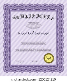 Violet Sample Certificate. Money Pattern design. With quality background. Customizable, Easy to edit and change colors. 