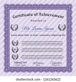 Violet Sample Certificate. Money Pattern. With complex background. Vector illustration. 