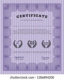 Violet Sample Certificate. Money Pattern design. Customizable, Easy to edit and change colors. With guilloche pattern and background. 