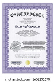 Violet Sample Certificate. Money Pattern design. Vector illustration. With guilloche pattern. 