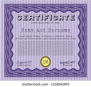 Violet Sample Certificate. Money style design. Vector illustration. With background. 