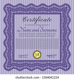 Violet Sample Certificate. Money style design. With background. Customizable, Easy to edit and change colors. 