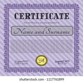 Violet Sample Certificate. Nice design. With background. Detailed. 