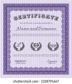 Violet Sample Certificate. Nice design. Customizable, Easy to edit and change colors. With complex linear background. 