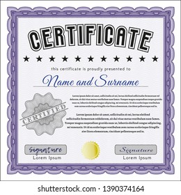Violet Sample Certificate. Nice design. Easy to print. Customizable, Easy to edit and change colors. 
