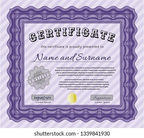 Violet Sample Certificate. Perfect design. Detailed. With complex linear background. 